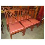 (6X) CARVED MAHOGANY PADDED SOLID WOOD CHAIRS