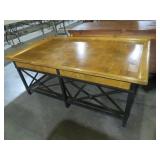 SOLID WOOD TOP WROUGHT IRON BASE COFFEE TABLE