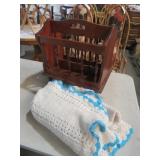 WOOD SPINDLED MAGAZINE RACK & AFGHAN