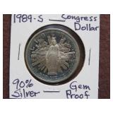 1989 S CONGRESS DOLLAR 90% GEM PROOF