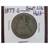 1877 S SEATED LIBERTY HALF DOLLAR 90%
