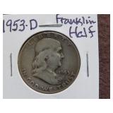 1953 D FRANKLIN HALF DOLLAR 90%