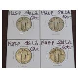 1925 P, 26 P, 27 P, 28 P STANDING LIBERTY QTRS 90%