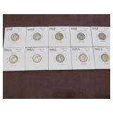 (10) MERCURY DIMES 90% VARIOUS DATES & MM