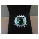 EMERALD & WHITE SAPP. STAMPED 925 RING SIZE 9.25
