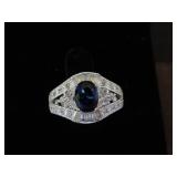 BLUE & WHITE SAPPHIRE STAMPED 925 RING SIZE 7