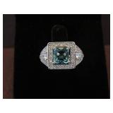 AQUA & WHITE SAPPHIRE STAMPED 925 RING SIZE 8.25