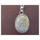 FOSSIL CORAL GEMSTONE STAMPED 925 PENDANT
