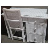 WHITE WICKER DESK W/ CHAIR