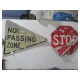 METAL STOP SIGN & METAL NO PASSING ZONE SIGN