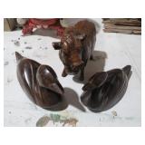 (2) WOODEN DUCKS & (1) WOODEN COW
