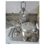 SILVER PLATED MENORAH / CRUET SET & MISC