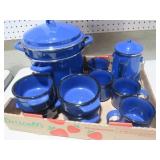 COLLECTION OF BLUE GRANITEWARE