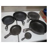(6) LODGE & MISC SKILLETS VARIOUS SIZES