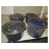 (4) GRANITEWARE ROASTERS W/LIDS 2 W/CANNING INSERT