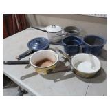 COLLECTION OF GRANITEWARE POTS - SOME W/ LIDS