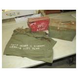 (2) VINTAGE METAL AMMO BOXES/CAPTAIN GIBSON DUFFLE