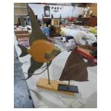 (2) METAL, WOOD & BRASS FISH ON STANDS