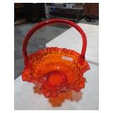 FENTON RED AMBERINA THUMB PRINT BASKET