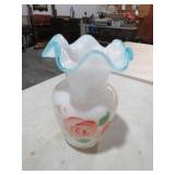 8"T FENTON BLUELACE HAND PAINTED VASE