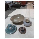 SIGNED POTTERY & OIL LAMP