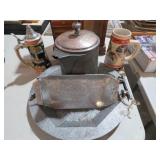 (3) PCS VINTAGE METALWARE & (2) GERMAN BEER STEINS