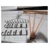 COLLECTION OF WALL HOOKS / RAKE SHELF/ EASEL