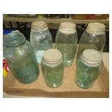 (2) QUART & (4) HALF GALLON BLUE JARS