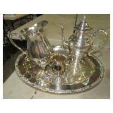 ORNATE SILVER PLATED COFFEE & WATER SET W/ TRAY