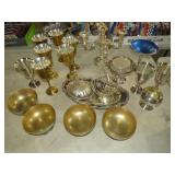 SILVER PLATED SERVING PCS, CANDLE HOLDERS, MISC