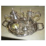 ORNATE SILVER PLATED COFFEE / TEA SET W/TRAY