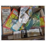 BOX OF FISHING HOOKS, SPOONER & MISC
