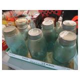 COLLECTION OF HALF GALLON BLUE JARS & COCA-COLA