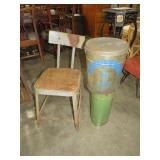 INDUSTRIAL STYLE CHAIR, ADV TIN, METAL STOVE PIPE