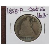 1858 P SEATED LIBERTY HALF DOLLAR 90%