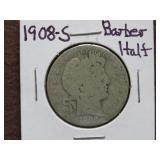 1908 S BARBER HALF DOLLAR 90%