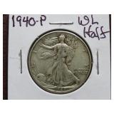 1940 P WALKING LIBERTY HALF DOLLAR 90%