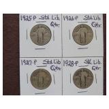 1925 P, 26 P, 27 P, 28 P STANDING LIBERTY QTRS 90%