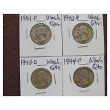 1941 P, 42 P, 43 D, 44 P WASHINGTON QUARTERS 90%