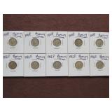 (10) MERCURY DIMES 90% VARIOUS DATES & MM