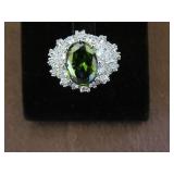 PERIDOT & WHITE SAPP STAMPED 925 RING SIZE 8