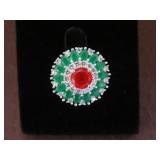 MULTI STONE TIERED STAMPED 925 RING SIZE 5.25