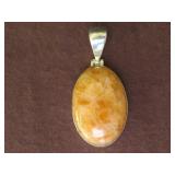 ORANGE CALCITE STAMPED 925 PENDANT