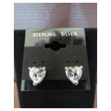 WHITE SAPPHITE HEART STAMPED 925 EARRINGS