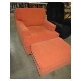 SALMON COLORED OVERSIZED CHAIR & OTTOMAN