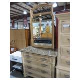THOMASVILLE (4) DRAWER MARBLE TOP DRESSER W/MIRROR