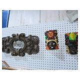 WALL DECOR MIRROR & (2) CARVED WOOD MASKS