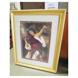 GOLD FRAMED LADY W/DEER PRINT