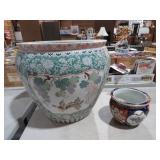 LARGE CERAMIC HAND PAINTED PLANTER & SMALL PLANTER