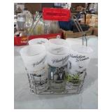 PLANTATION SCENE GLASSES W/ METAL CARRIER